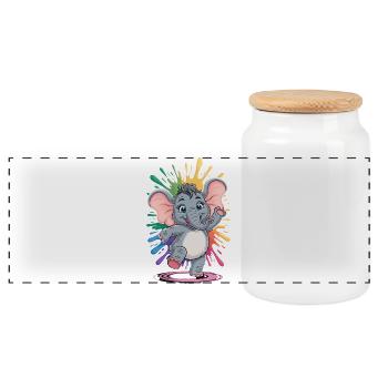 Cute dancing baby elephant with rainbow - Panoramic Cookie Jar with Wooden Lid - white - Front