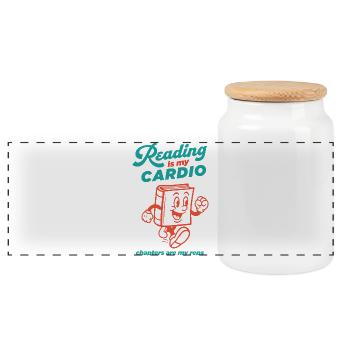 Lesen ist mein Cardio - Panorama Keksdose mit Holzdeckel - Weiß - Vorne