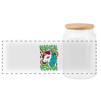 Magisches Go Vegan-Einhorn - Panorama Keksdose mit Holzdeckel - Weiß - Vorne