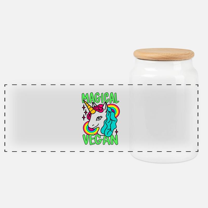 Magisches Go Vegan-Einhorn - Panorama Keksdose mit Holzdeckel - Weiß