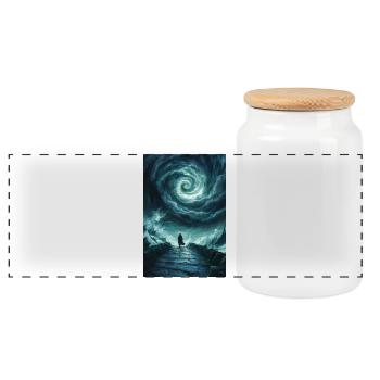 Dark fantasy illustration - Panoramic Cookie Jar with Wooden Lid - white - Front