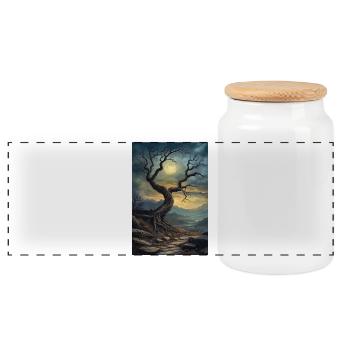 Dark fantasy illustration - Panoramic Cookie Jar with Wooden Lid - white - Front
