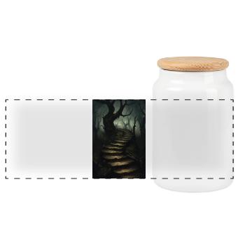 Dark fantasy horror illustration - Panoramic Cookie Jar with Wooden Lid - white - Front