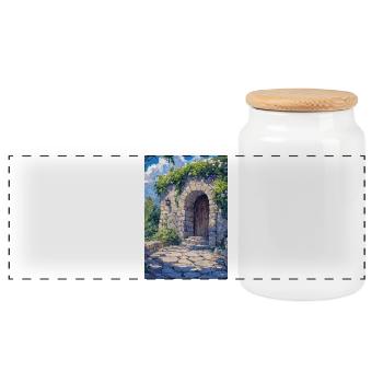 Flowery House - Panoramic Cookie Jar with Wooden Lid - white - Front