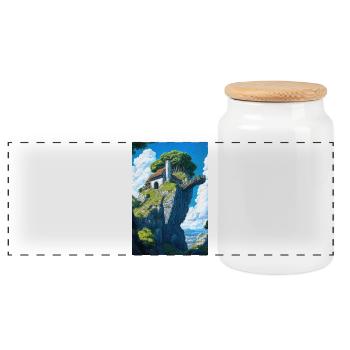 Mountain house landscape - Panoramic Cookie Jar with Wooden Lid - white - Front