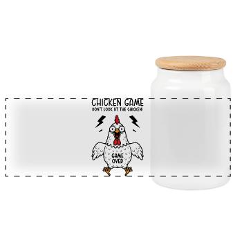 Jeu du poulet Ne regardez pas le poulet Game over - Boîte à biscuits avec couvercle en bois - blanc - Devant
