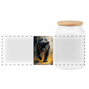 Illustration of a panther - Panoramic Cookie Jar with Wooden Lid - white - Front