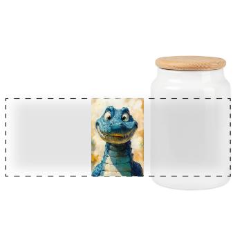 Illustration of a crocodile - Panoramic Cookie Jar with Wooden Lid - white - Front