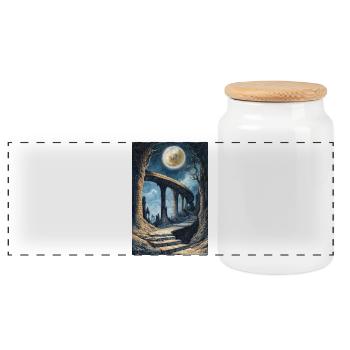 Dark fantasy illustration - Panoramic Cookie Jar with Wooden Lid - white - Front
