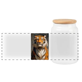 Illustration of a tiger - Panoramic Cookie Jar with Wooden Lid - white - Front