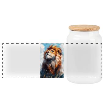 Illustration of a lion - Panoramic Cookie Jar with Wooden Lid - white - Front
