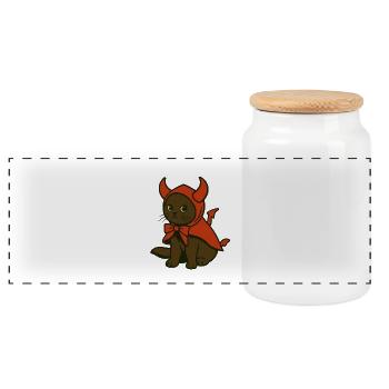 Chaton en costume de diable rouge - Boîte à biscuits avec couvercle en bois - blanc - Devant