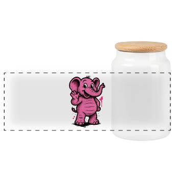 Pink Elephant Cartoon Character Joy - Panoramic Cookie Jar with Wooden Lid - white - Front