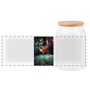 Fizzing Pink Citrus Cocktail - Panoramic Cookie Jar with Wooden Lid - white - Front