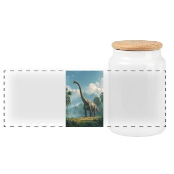 Dino Dawn Longneck - Panorama Keksdose mit Holzdeckel - Weiß - Vorne