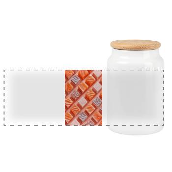 Salmon Tile Candy Grid - Panoramic Cookie Jar with Wooden Lid - white - Front