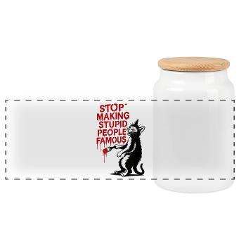 Stop Making Stupid People Famous - Panoramic Cookie Jar with Wooden Lid - white - Front