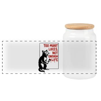 Cat Art: Too Many Likes, Too Little Life - Panoramic Cookie Jar with Wooden Lid - white - Front