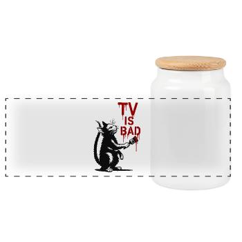 Kater paints TV is bad - Panoramic Cookie Jar with Wooden Lid - white - Front