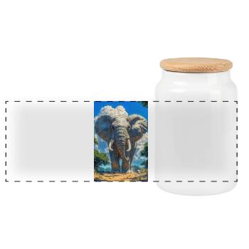 Illustration of an elephant - Panoramic Cookie Jar with Wooden Lid - white - Front