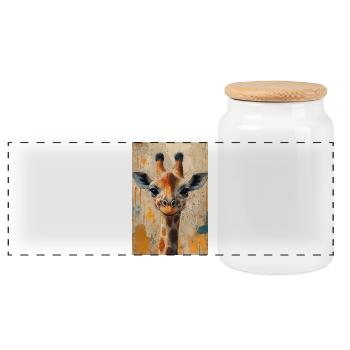 Illustration of a giraffe - Panoramic Cookie Jar with Wooden Lid - white - Front