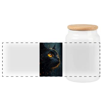 Illustration of a cat - Panoramic Cookie Jar with Wooden Lid - white - Front