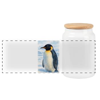 Aquarelle Pingouin au bord de la mer - Boîte à biscuits avec couvercle en bois - blanc - Devant