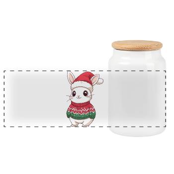 Lapin de Noël - Boîte à biscuits avec couvercle en bois - blanc - Devant
