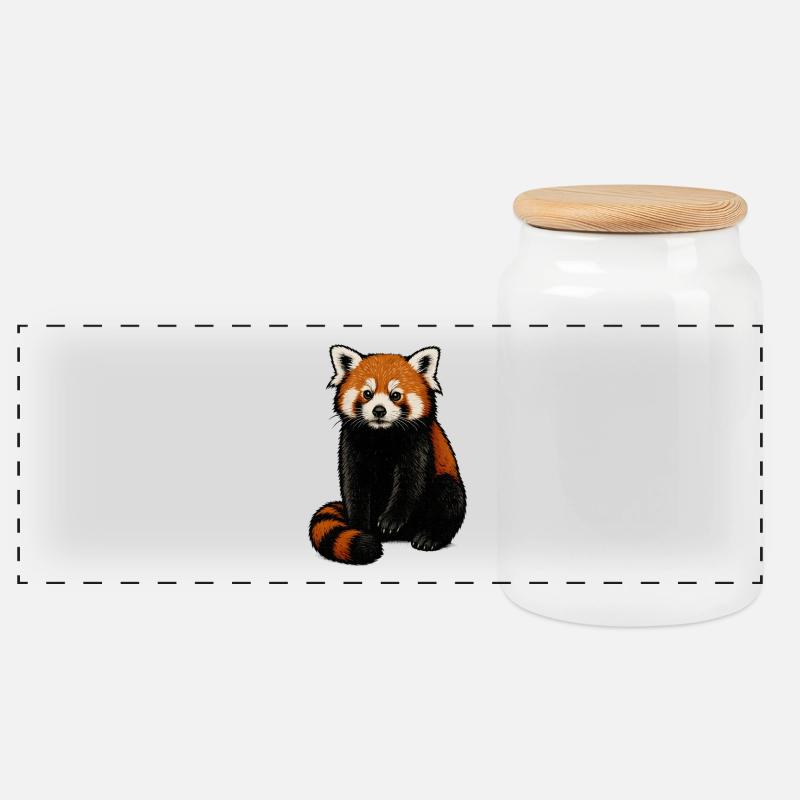 Red Panda Kuschelillustration - Panorama Keksdose mit Holzdeckel - Weiß