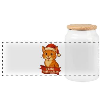 Gueule de bois de Noël de chat avec chapeau de Père Noël - Boîte à biscuits avec couvercle en bois - blanc - Devant
