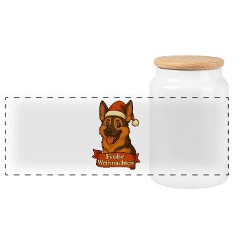 Weihnachts Schäferhund Cartoon - Panorama Keksdose mit Holzdeckel - Weiß - Vorne