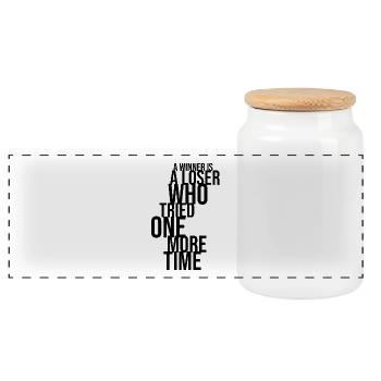 A Winner Is a Loser Who Tried One More Time – Typo - Panorama Keksdose mit Holzdeckel - Weiß - Vorne