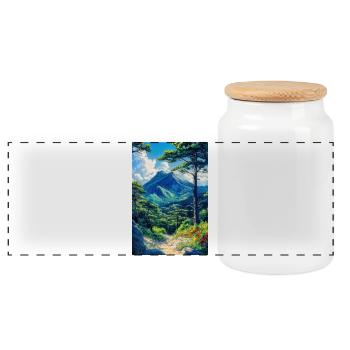 Illustration of a natural landscape - Panoramic Cookie Jar with Wooden Lid - white - Front