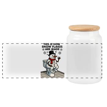 bonhomme de neige sur les toilettes dessin animé drôle - Boîte à biscuits avec couvercle en bois - blanc - Devant