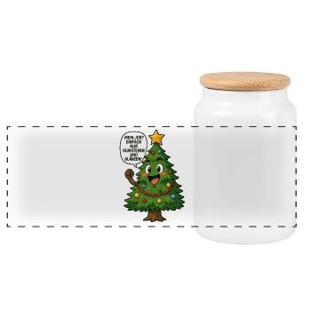 Lustiger Weihnachtsbaum Spruch - Panorama Keksdose mit Holzdeckel - Weiß - Vorne
