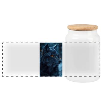 Illustration of a wolf - Boîte à biscuits avec couvercle en bois - blanc - Devant