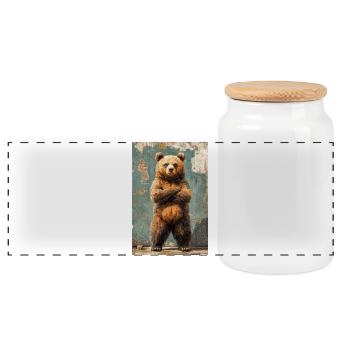 Illustration of a bear - Boîte à biscuits avec couvercle en bois - blanc - Devant