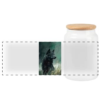 Illustration of a wolf - Panoramic Cookie Jar with Wooden Lid - white - Front