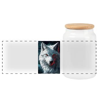 Illustration of a wolf - Panoramic Cookie Jar with Wooden Lid - white - Front