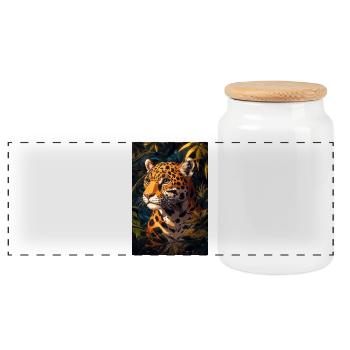 Illustration of a jaguar - Panoramic Cookie Jar with Wooden Lid - white - Front