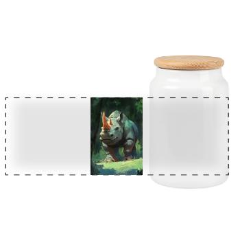 Illustration of a rhinoceros - Panoramic Cookie Jar with Wooden Lid - white - Front
