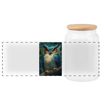 Illustration of a owl - Boîte à biscuits avec couvercle en bois - blanc - Devant