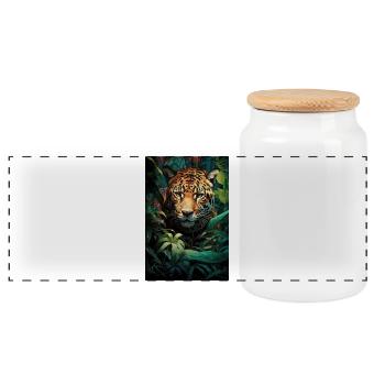Illustration of a jaguar - Boîte à biscuits avec couvercle en bois - blanc - Devant