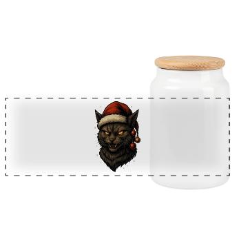 Schwarzer Weihnachtskater - Panorama Keksdose mit Holzdeckel - Weiß - Vorne