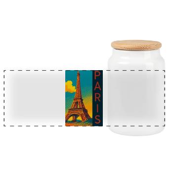 Paris PopArt Skyline Eiffel Tower - Panoramic Cookie Jar with Wooden Lid - white - Front