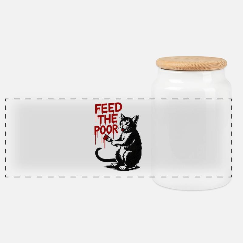 Katze mit roter Tropfschrift - Panorama Keksdose mit Holzdeckel - Weiß