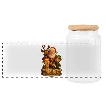 We Spark the Magic – Christmas Family Design - Panoramic Cookie Jar with Wooden Lid - white - Front