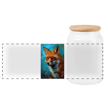 Illustration of a fox - Boîte à biscuits avec couvercle en bois - blanc - Devant
