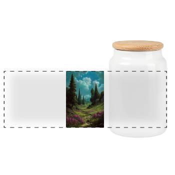 Illustration einer Naturlandschaft - Panorama Keksdose mit Holzdeckel - Weiß - Vorne