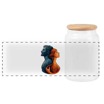 Couple d’eau et de feu retourné avec des racines d’arbre - Boîte à biscuits avec couvercle en bois - blanc - Devant